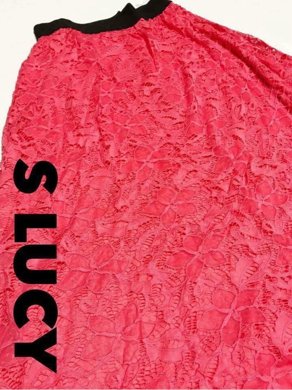 Lucky Brand Coral Lace Maxi Skirt with Black Waistband